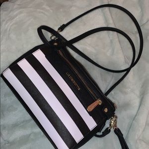 liz claiborne black and white striped purse